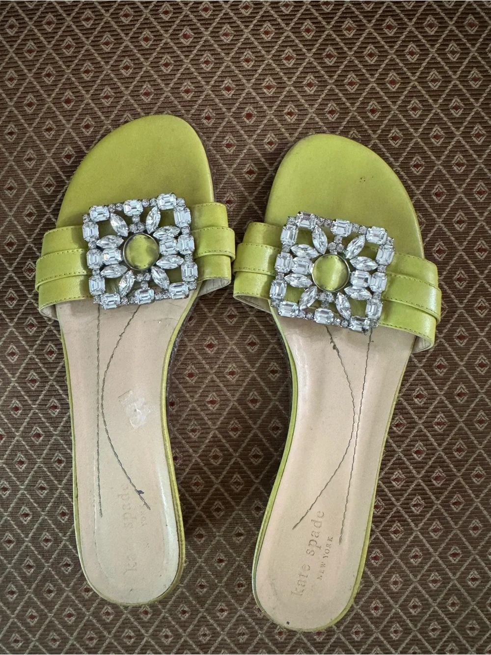 kate spade lime yellow jeweled slide mules